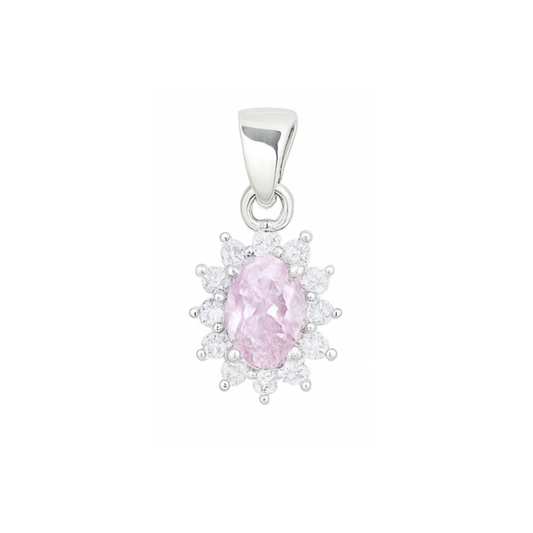 Sterling Silver Light Pink Cluster Necklace with Oval CZ