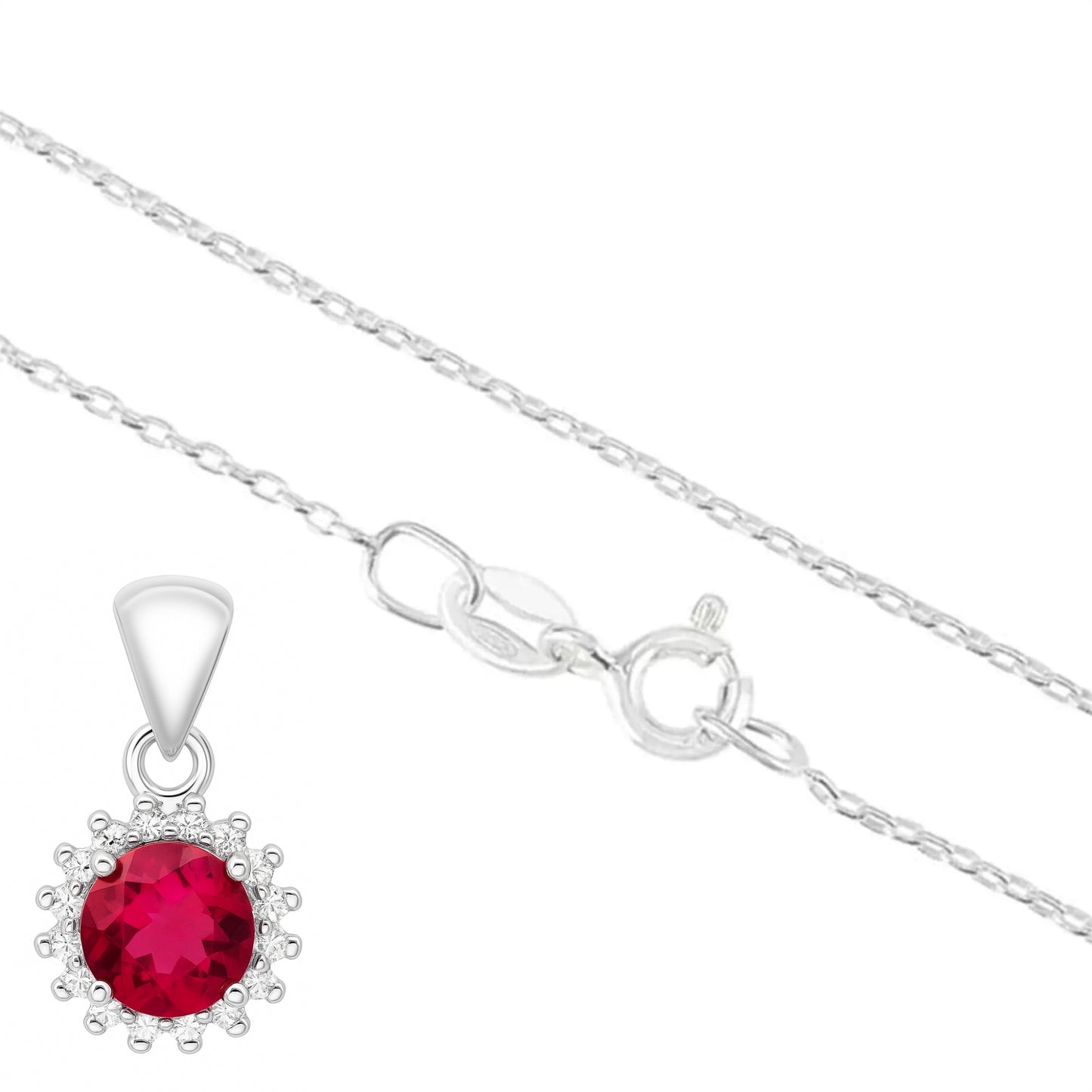 Sterling Silver Round Cluster Earrings Pendant 6mm Ruby-Coloured CZ Centre Stone