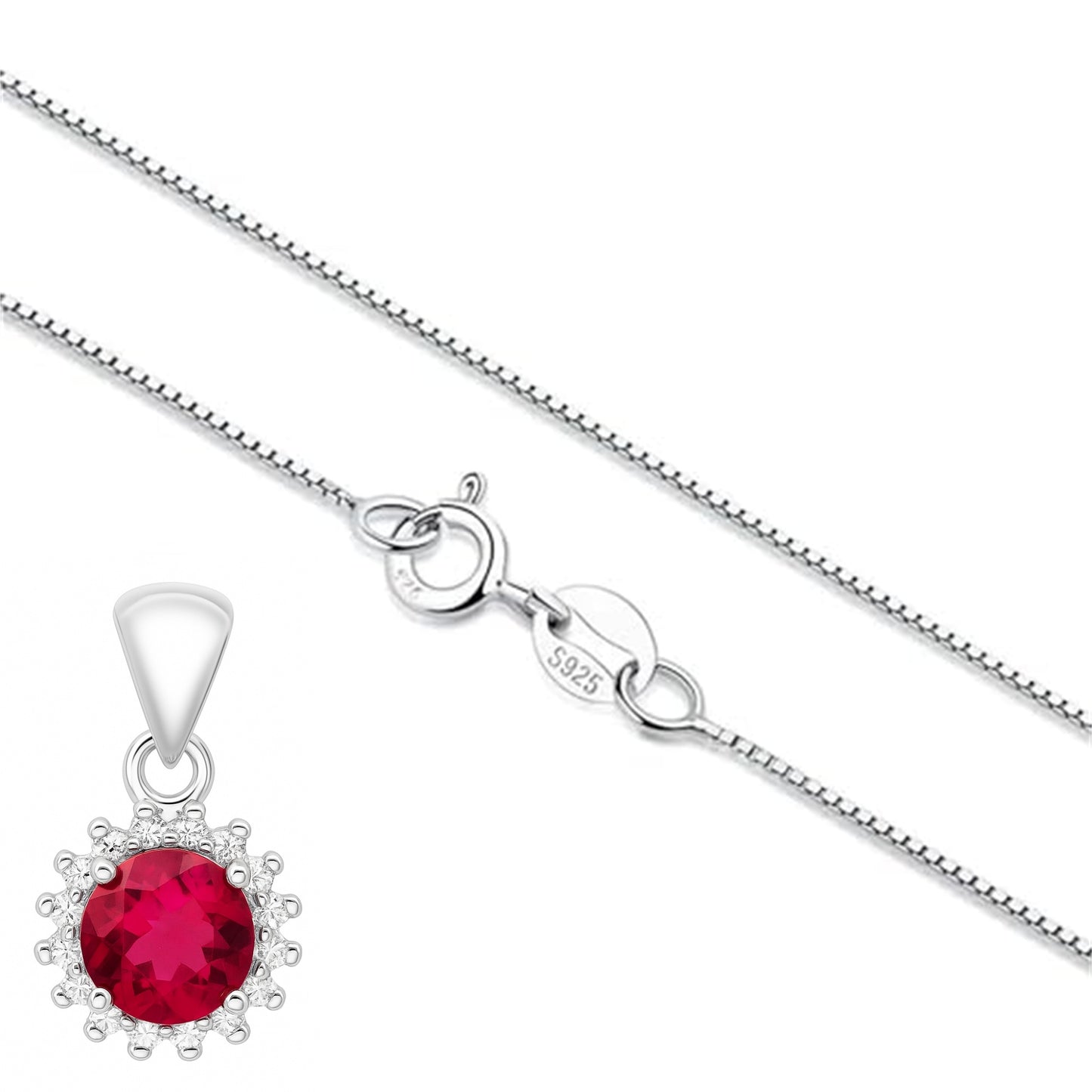 Sterling Silver Round Cluster Earrings Pendant 6mm Ruby-Coloured CZ Centre Stone