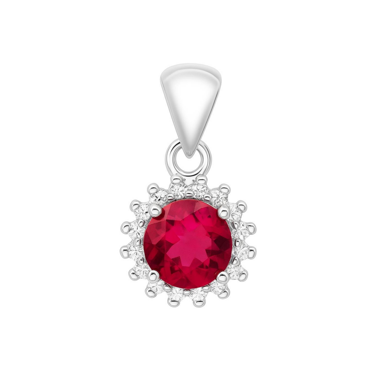 Sterling Silver Round Cluster Earrings Pendant 6mm Ruby-Coloured CZ Centre Stone