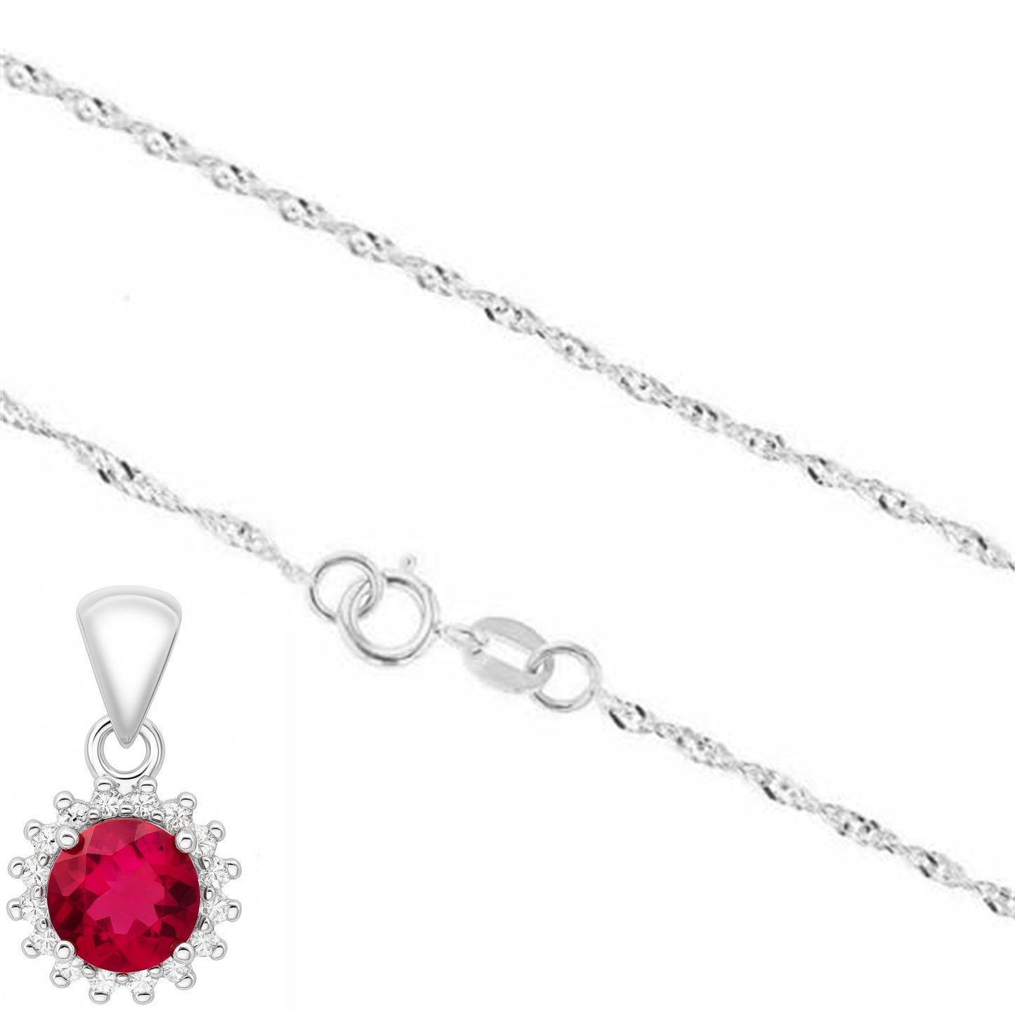 Sterling Silver Round Cluster Earrings Pendant 6mm Ruby-Coloured CZ Centre Stone