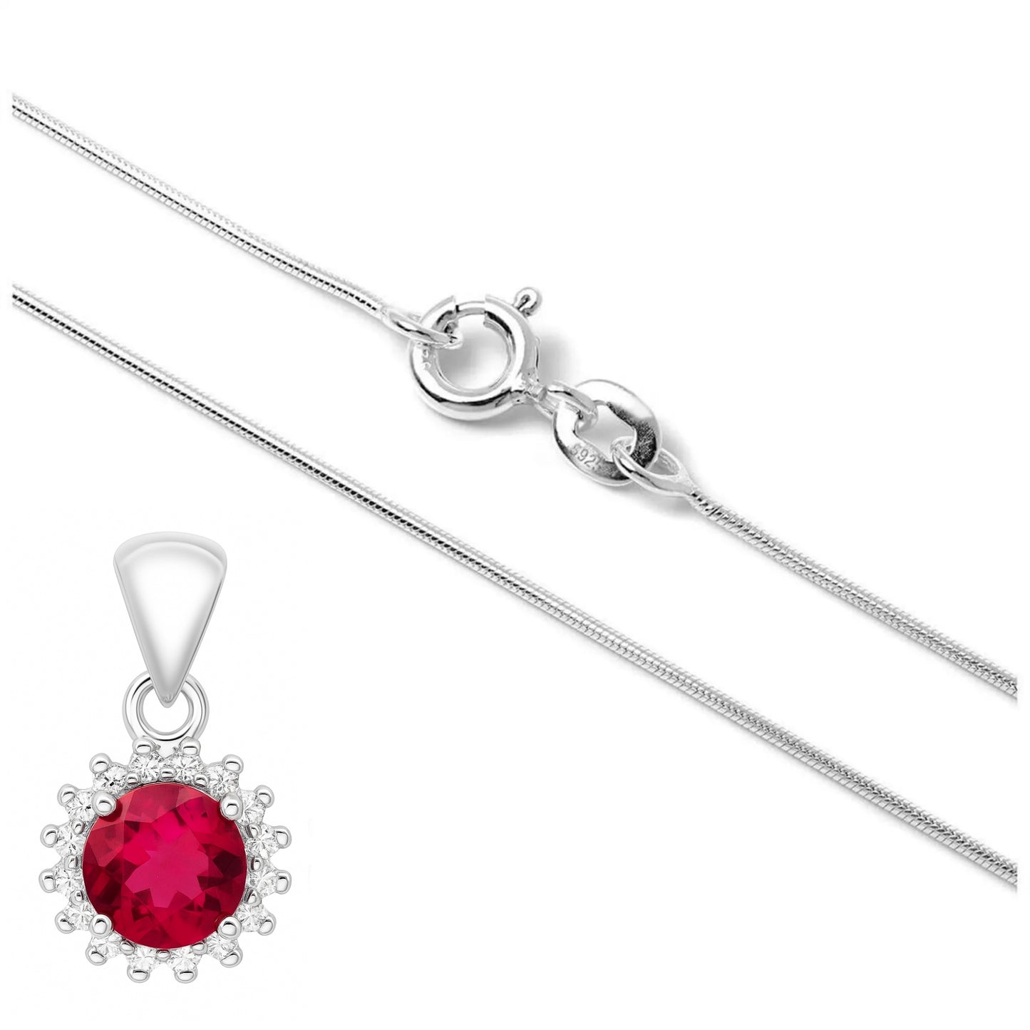 Sterling Silver Round Cluster Earrings Pendant 6mm Ruby-Coloured CZ Centre Stone