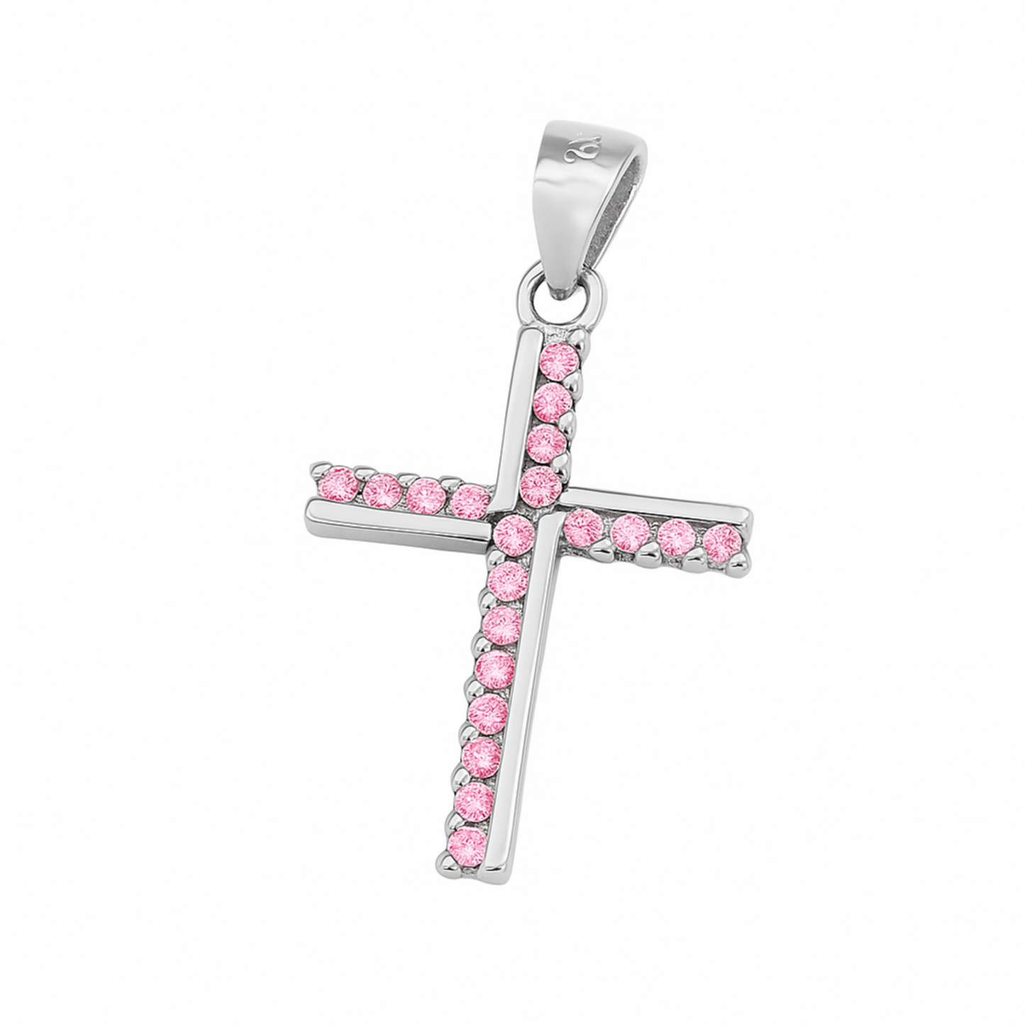 Sterling Silver Half Eternity CZ Paved Christian Cross Pendant