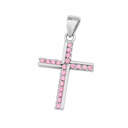 Sterling Silver Half Eternity CZ Paved Christian Cross Pendant