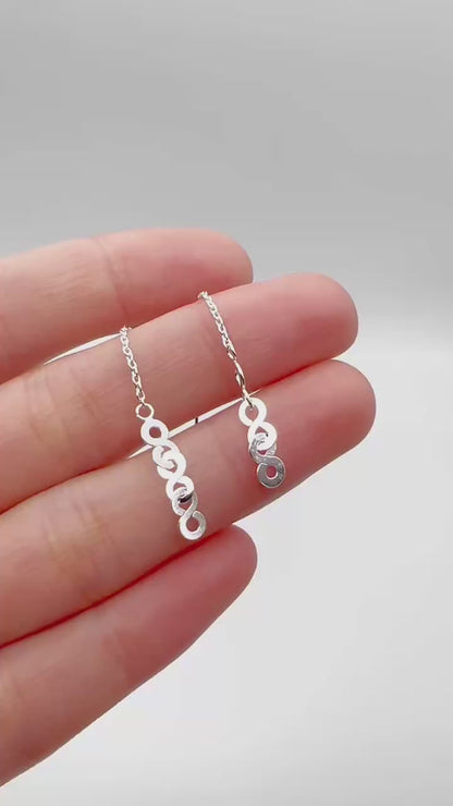 Sterling Silver Infinity Threader Earrings with Eternity Link Circles