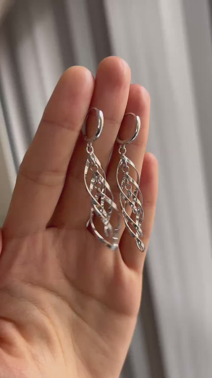 925 Sterling Silver Triple-Layer Dangly Overlapping Teardrop Hoop Earrings
