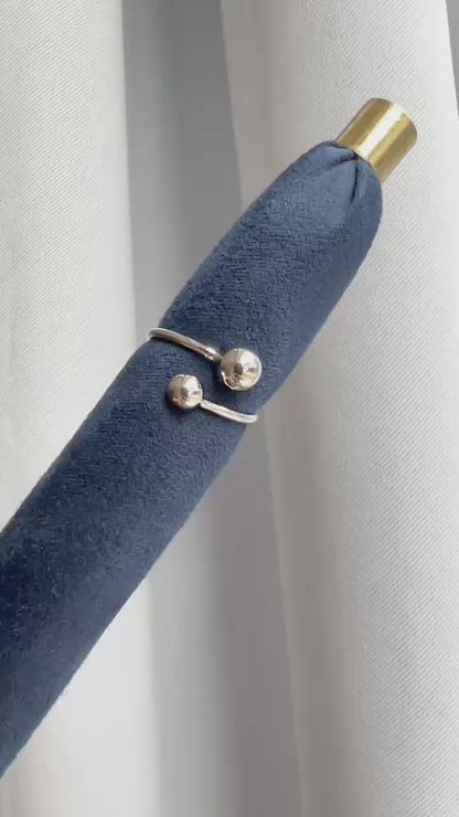 Sterling Silver Twist Beads 5mm & 6mm Double Ball Wrap Ring Sizable L - P