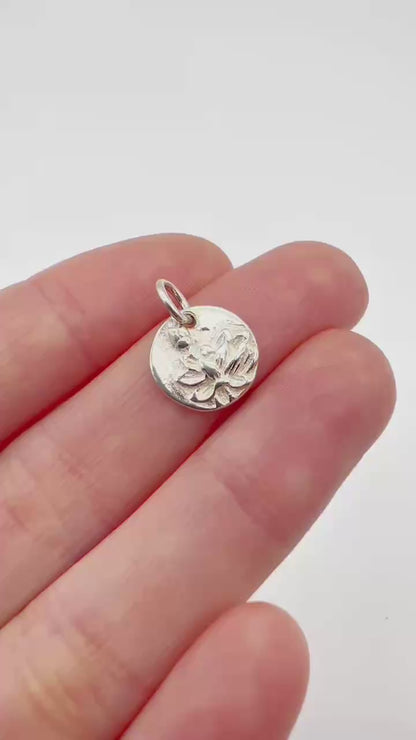 Sterling Silver Round Lotus Circle Pendant – Yoga Zen Namaste Charm for Necklace & Bracelet