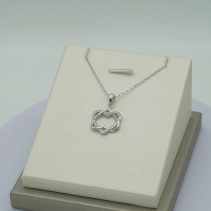 Sterling Silver Double Floating Twisted Knot Love Heart Necklace