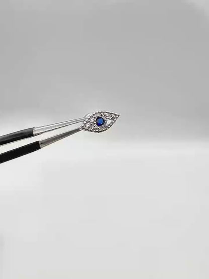 Sterling Silver Evil Eye Pendant with Blue and White CZ Barbell Bead Ball Screw Back Earringss