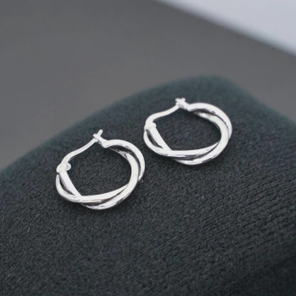 Sterling Silver Oxidized Solid 19mm Sleeper Twist Knot Creole Hoop Earrings