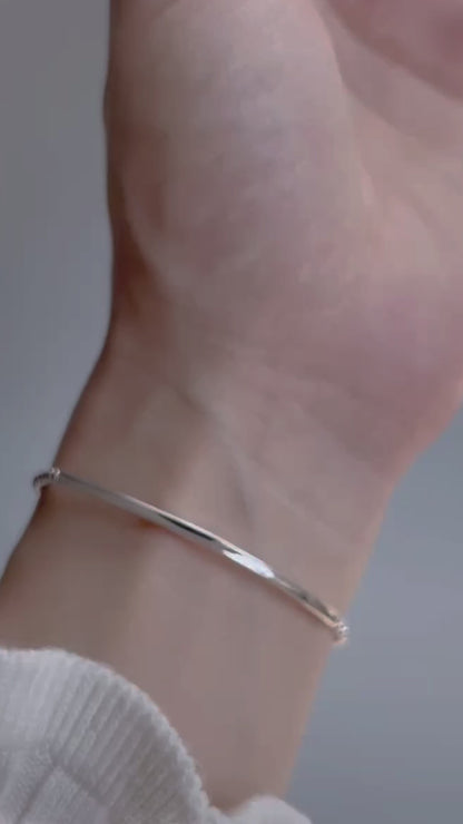 Adjustable Chain Bracelet Sterling Silver Curved Square Noodle Tube Beaded Chain Bracelet 16.5 - 19.5cm