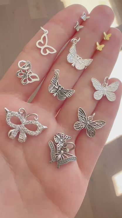 2 Sterling Silver Hollow Butterfly Necklace Bracelet Pendants Charms