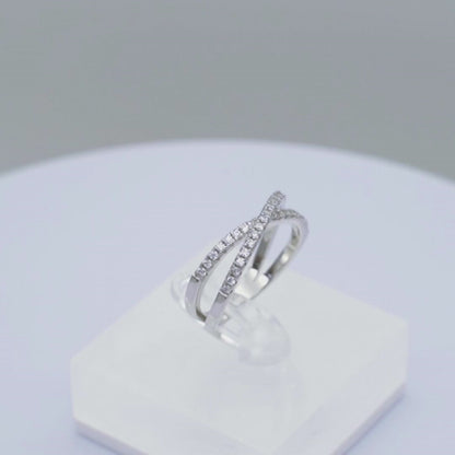 Sterling Silver Criss Cross Infinity Half Eternity 1.5mm Paved CZ Ring J - T1/2