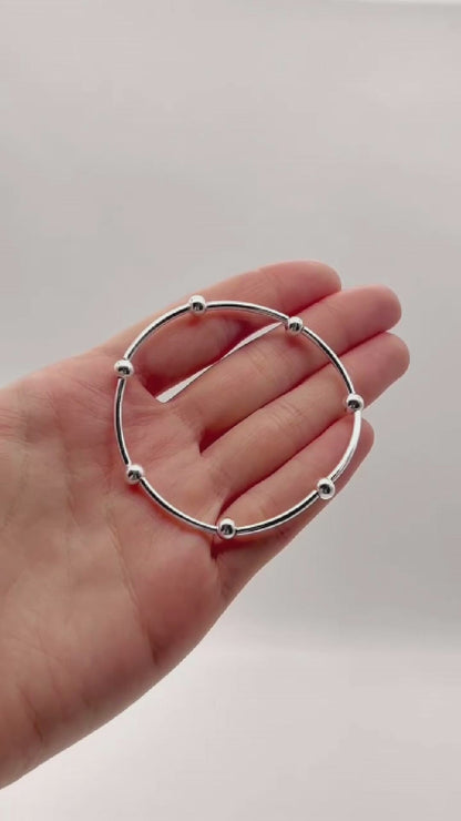Sterling Silver Women's Bracelet - Elastic Stretch Bead Ball Noodle Tube Bracelet