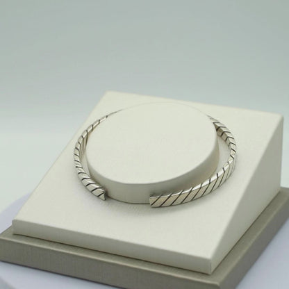 Solid Sterling Silver Twisted Cuff Bangle Full UK Hallmark 17cm