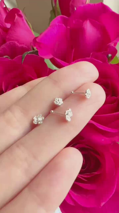 Sterling Silver Rose Flower Beaded Nose & Ear Studs Pairs 4mm 5mm