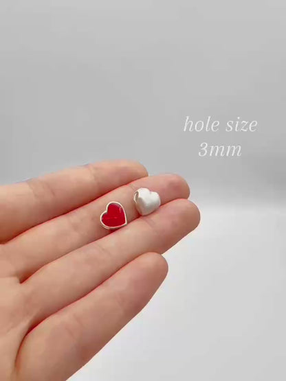 Fine Silver Glazed Puffy Red Heart Sliding Bead Spacer Charm