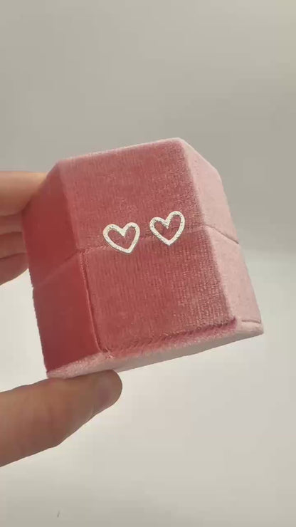Sterling Silver Glittering Sandblast Floating Love Heart Stud Earrings