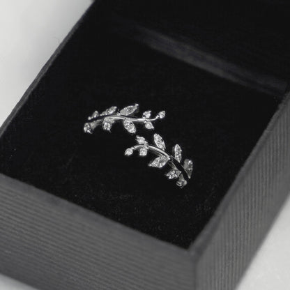 Sterling Silver Sparkling Crystal CZ Leaf Feather Bridal Wrap Ring 2 Tones