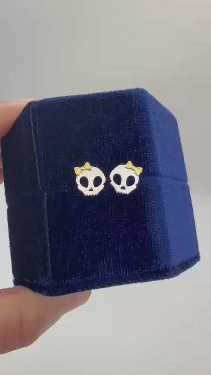 Sterling Silver Matte Skull with Bow Stud Earrings