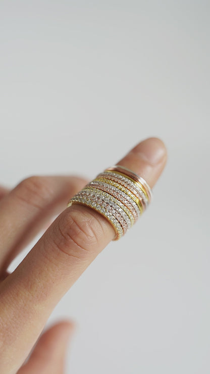 Sterling Silver Full Eternity Ring with CZ in Rhodium , 18K Gold, and Rose Gold