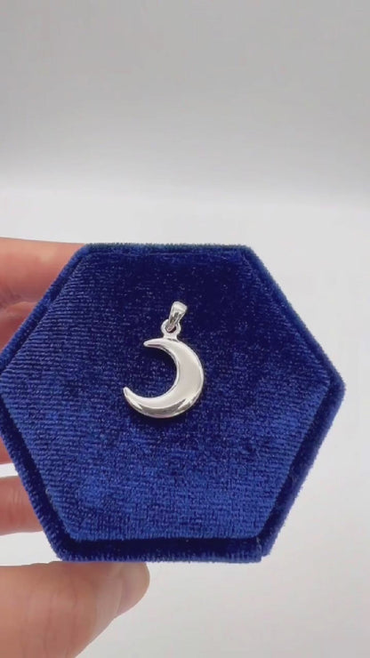 Sterling Silver Solid Polished Shiny Double Sided Crescent Moon Charm Pendant Necklace