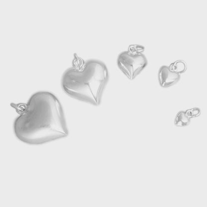 Sterling Silver 3D Puffy Shiny Heart Pendant Charm (4-15mm)