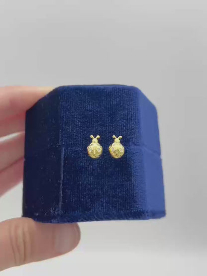 18K Gold on Sterling Silver Ladybird Stud Earrings with CZ