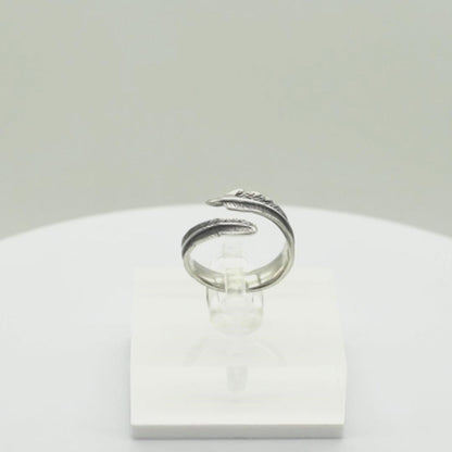 Sterling Silver Oxidized Feather Wing Angel Leaf Wrap Open Pinky Ring J - M