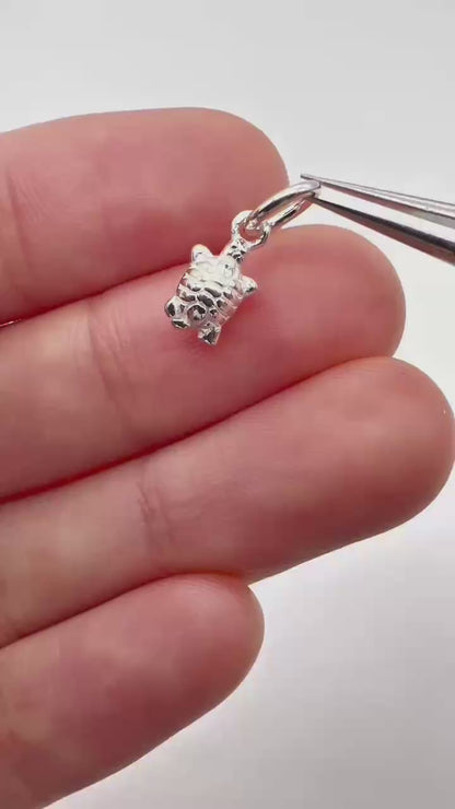 Sterling Silver 3D Tiny Turtle Tortoise Shell Charm Pendant