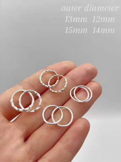 Fine Silver Endless Hoop Earrings – Plain & Twisted (12-15mm)