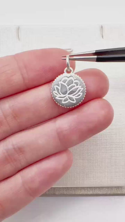 Sterling Silver Disc Dot Lotus Yoga Zen Namaste Beaded Edge Circle Pendant