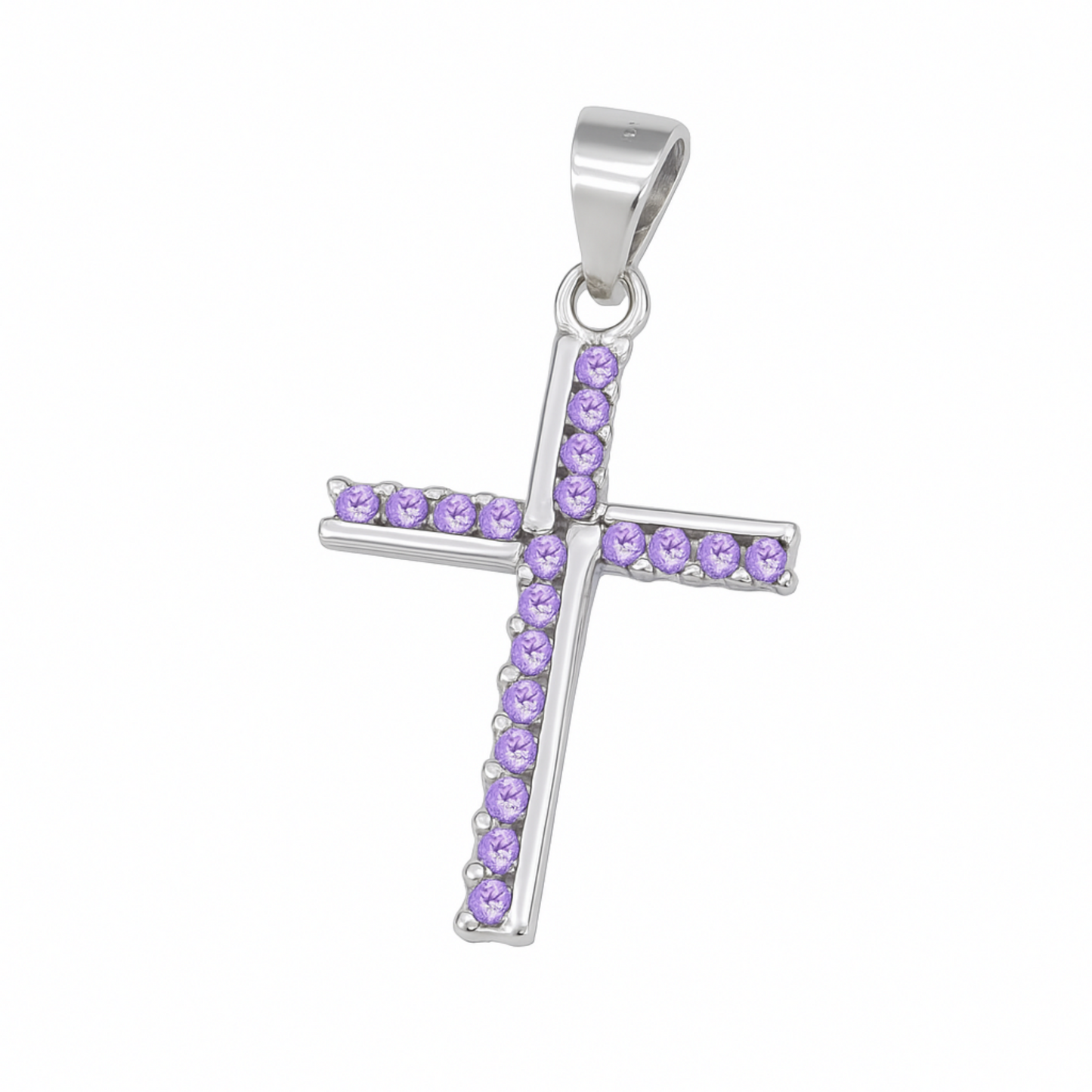 Sterling Silver Half Eternity CZ Paved Christian Cross Pendant