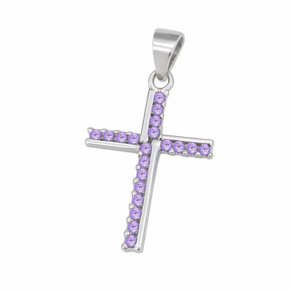 Sterling Silver Half Eternity CZ Paved Christian Cross Pendant