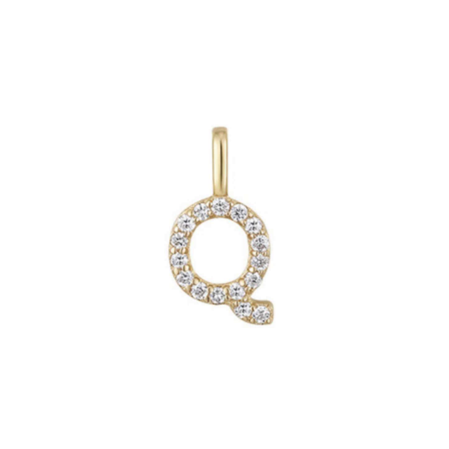14K Gold on Sterling Silver Paved CZ MINI A-Z Letter Alphabet Initial DIY Charm Pendant 11 - 12mm