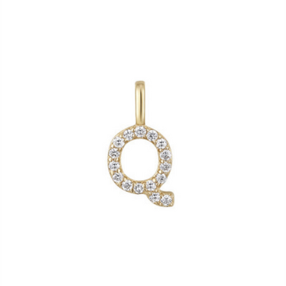 14K Gold on Sterling Silver Paved CZ MINI A-Z Letter Alphabet Initial DIY Charm Pendant 11 - 12mm