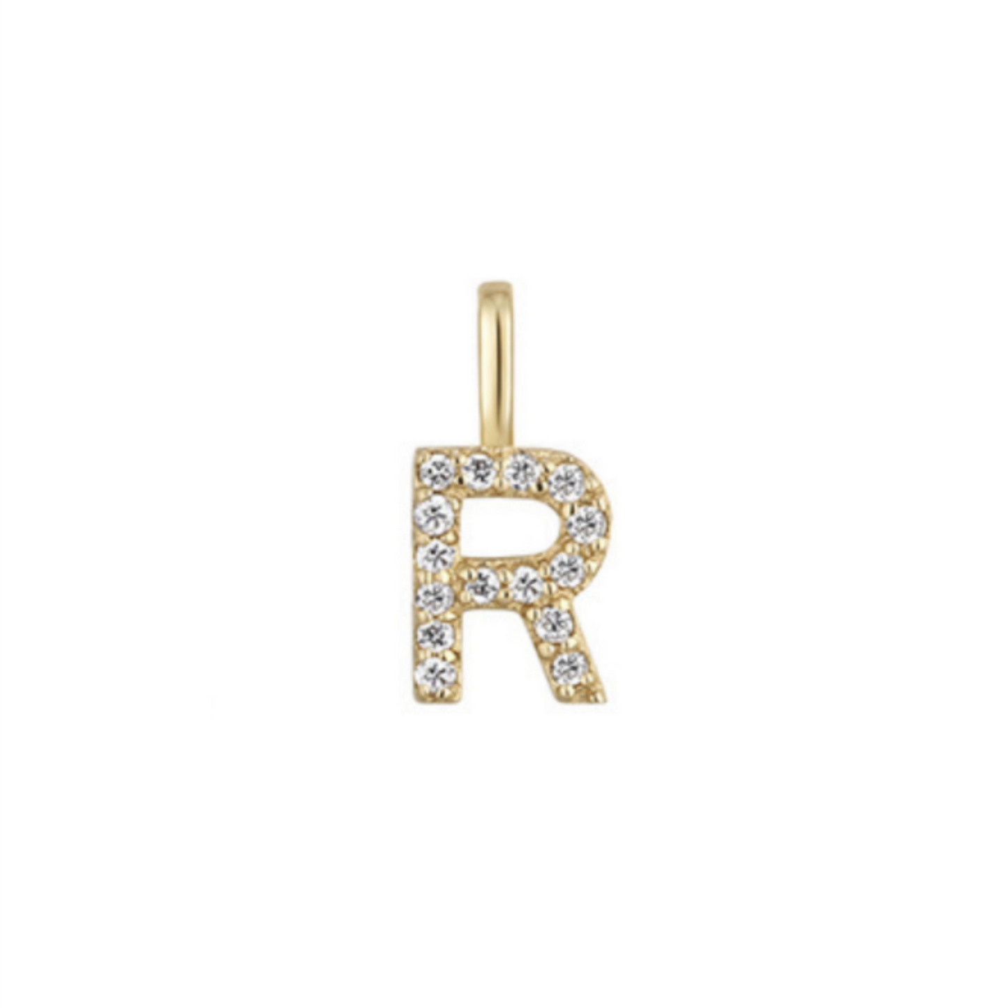 14K Gold on Sterling Silver Paved CZ MINI A-Z Letter Alphabet Initial DIY Charm Pendant 11 - 12mm