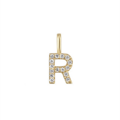 14K Gold on Sterling Silver Paved CZ MINI A-Z Letter Alphabet Initial DIY Charm Pendant 11 - 12mm