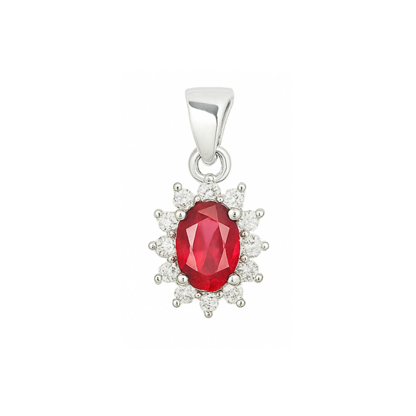 Sterling Silver Red Pyrope Garnet CZ Cluster Pendant Necklace