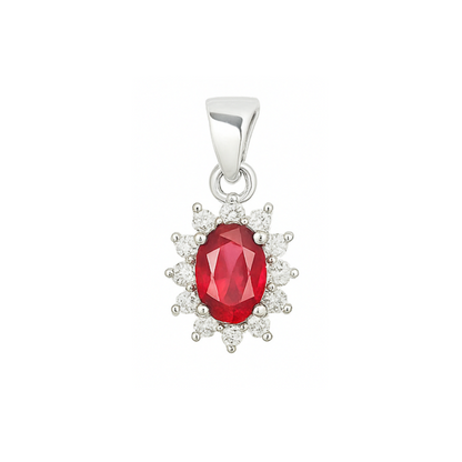 Sterling Silver Red Pyrope Garnet CZ Cluster Pendant Necklace