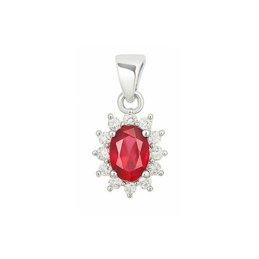 Sterling Silver Red Pyrope Garnet CZ Cluster Pendant Necklace