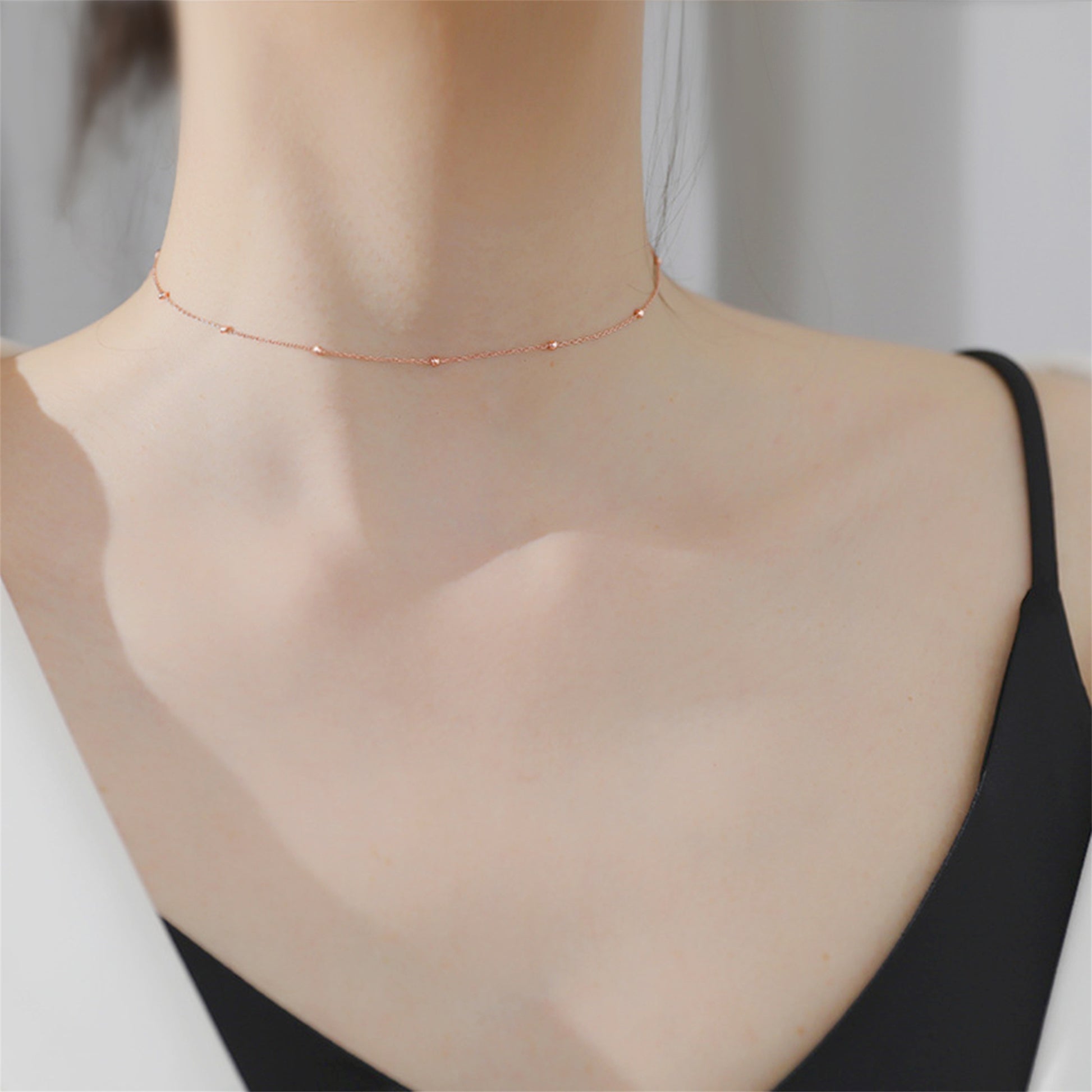 Sterling Silver Round Choker Necklace with 2mm Bobble Balls in 3 Tones - sugarkittenlondon