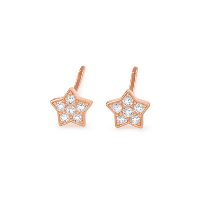 Sterling Silver Paved CZ Star Stud Earrings Rhodium Gold Rose Gold Tones 4 - 7mm
