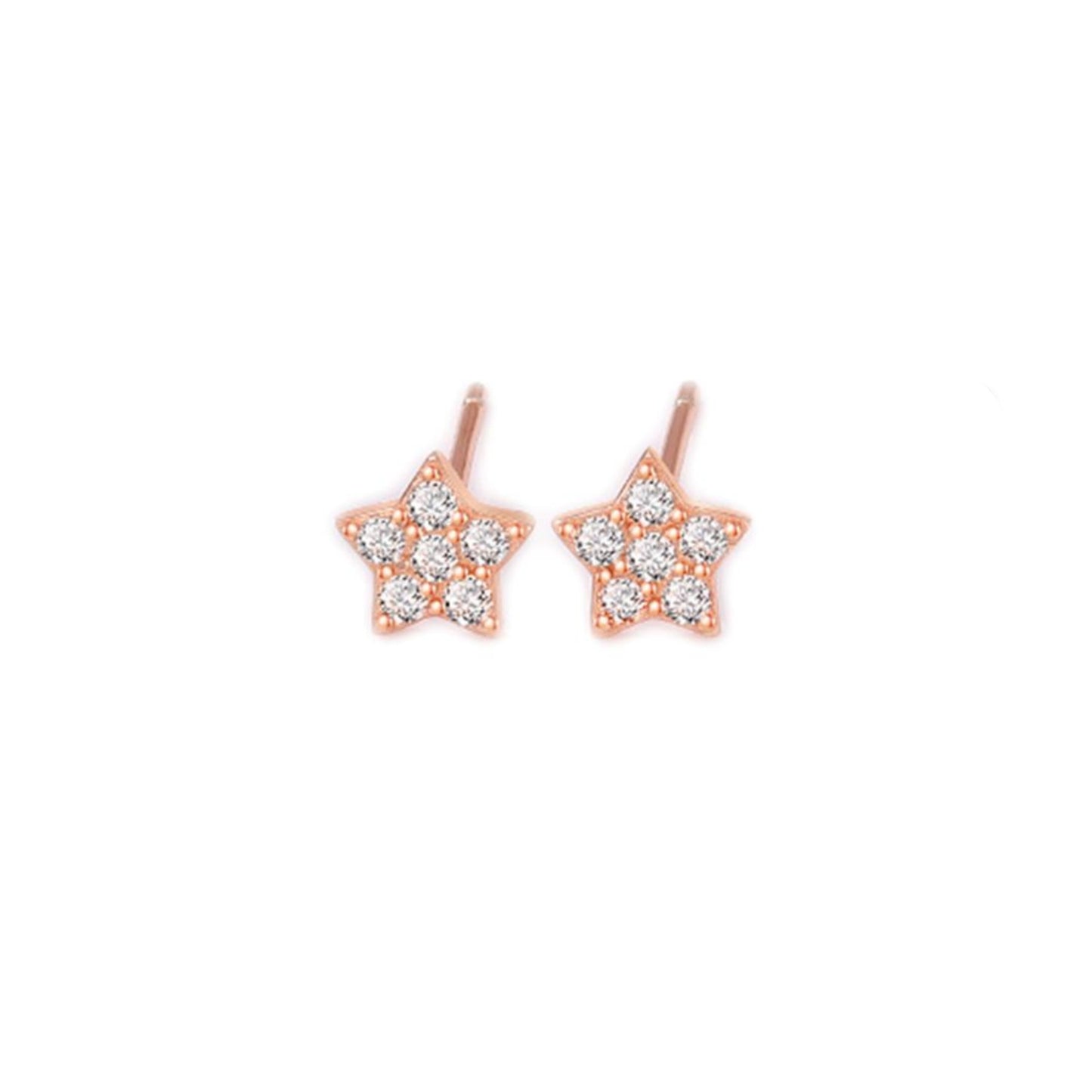 Sterling Silver Paved CZ Star Stud Earrings Rhodium Gold Rose Gold Tones 4 - 7mm