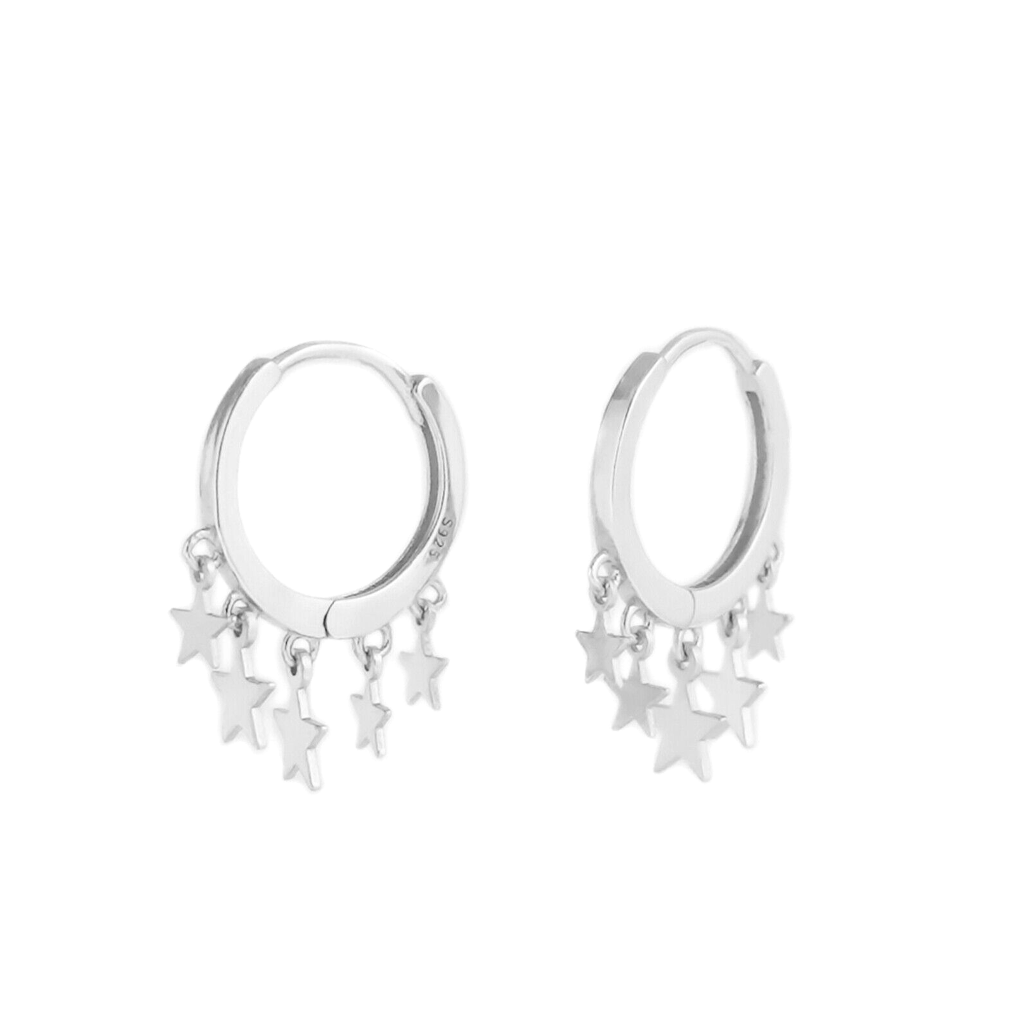 Sterling Silver Hinged Hoop Star Earrings with Charm Drops - sugarkittenlondon