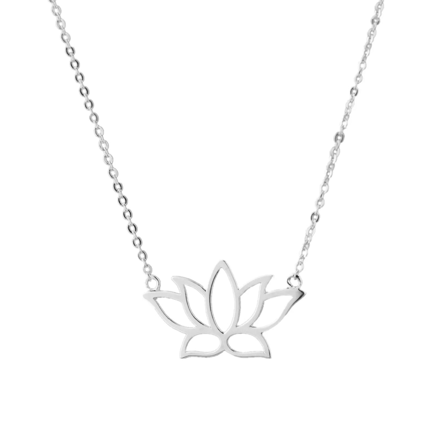 Sterling Silver Lotus Flower Charm Pendant Necklace