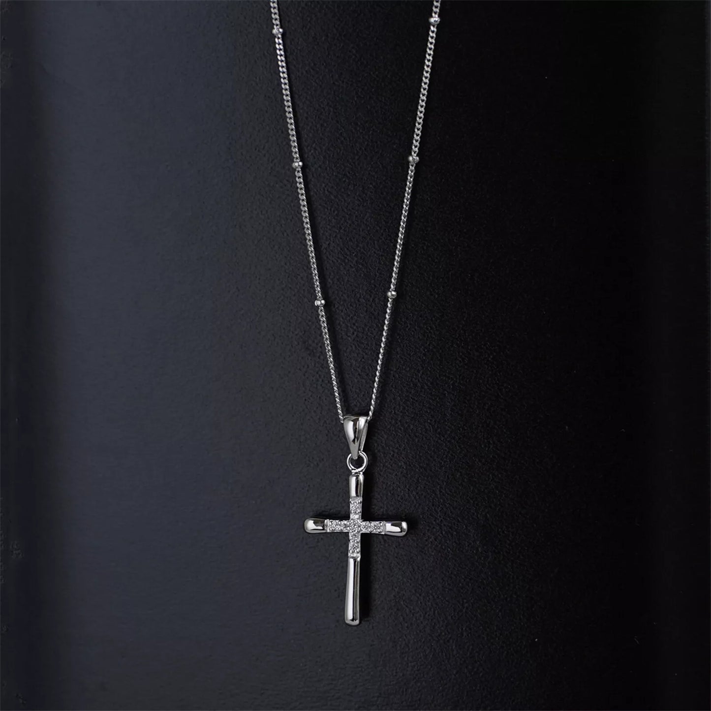 Sterling Silver CZ Paved Centre Cross Pendant, 31 x 15 mm