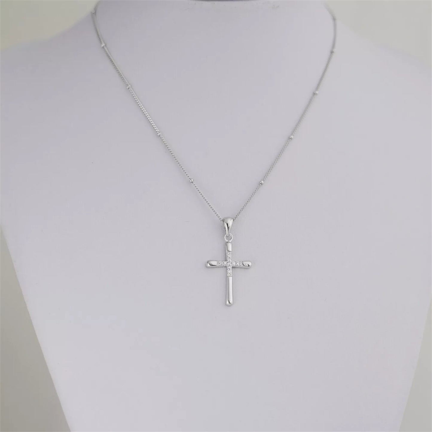 Sterling Silver CZ Paved Centre Cross Pendant, 31 x 15 mm