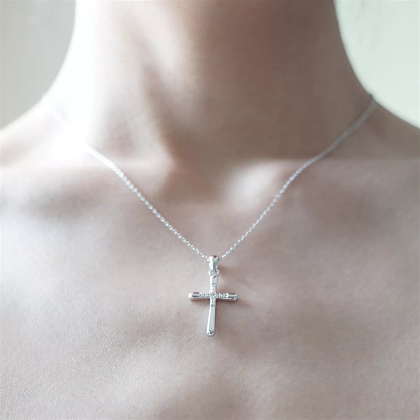 Sterling Silver CZ Paved Centre Cross Pendant, 31 x 15 mm